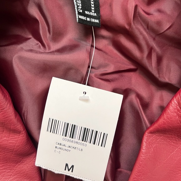 Forever 21 Burgundy Faux Leather Moto Jacket Women’s Size M NWT - Picture 7 of 10